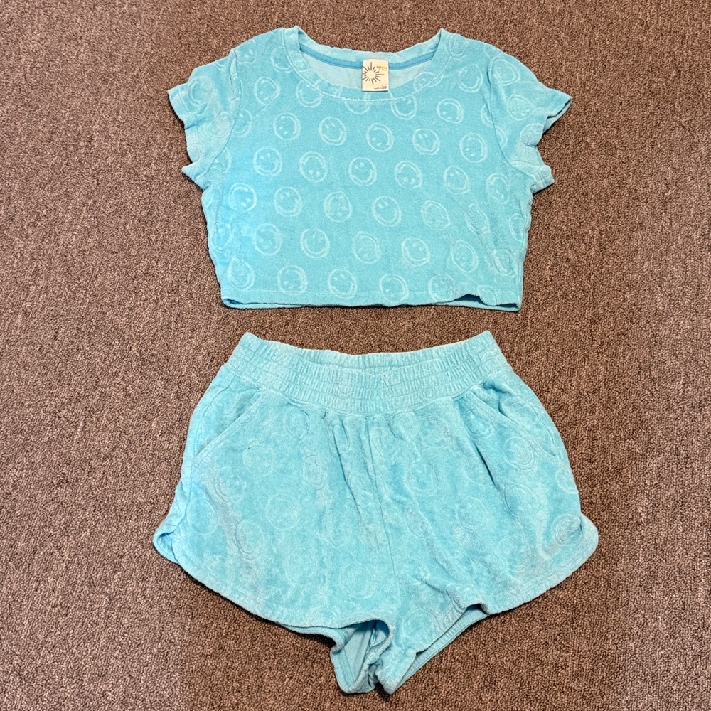 aerie Two-Piece Light Blue Terry Short Set